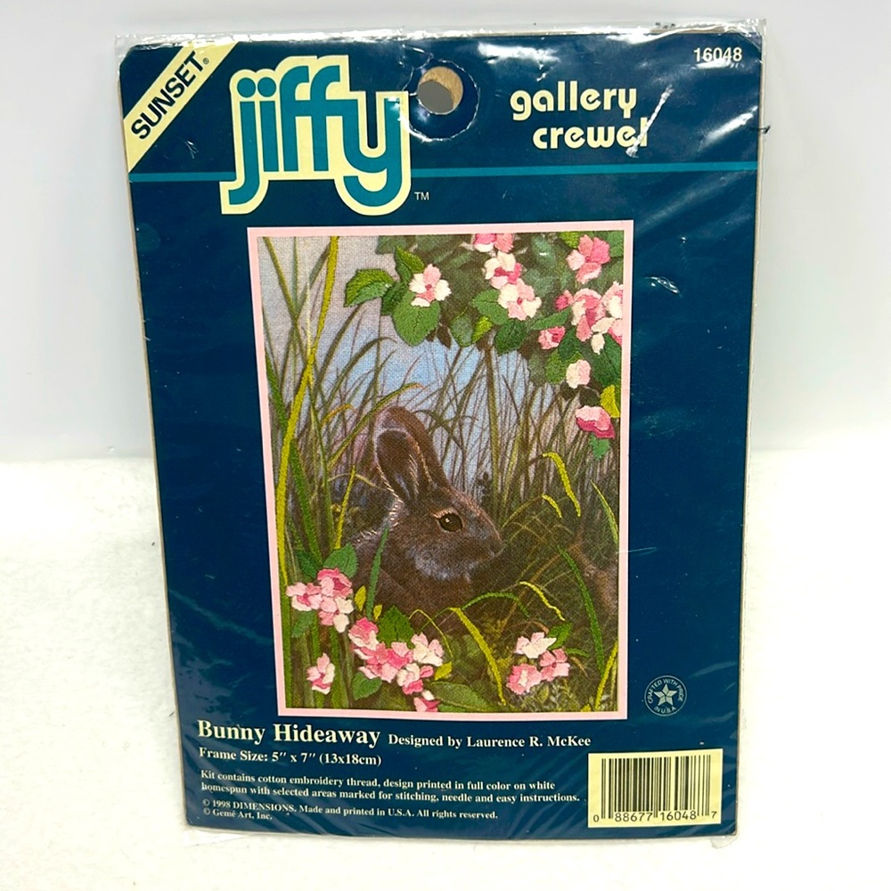 Vintage 5 x 7  “Bunny Hideaway “ crewel kit by Jiffy